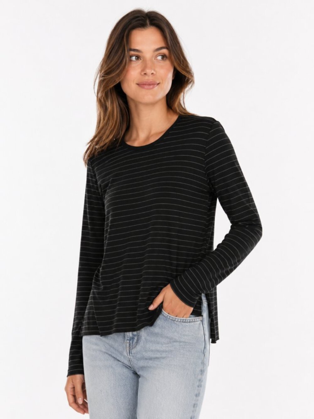 Majestic Paris Neiman Marcus Soft French Touch Striped Top Black Gray Size 1 /XS